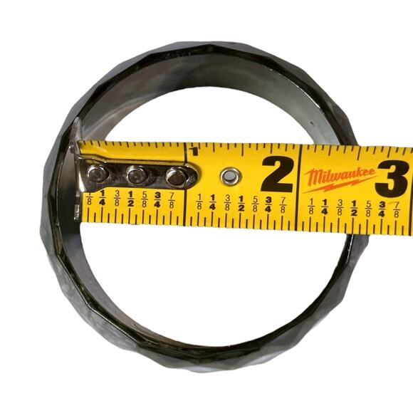 Vintage Silver Lucite Bangle Womens Round Beveled Wide Bracelet - Picture 6 of 8